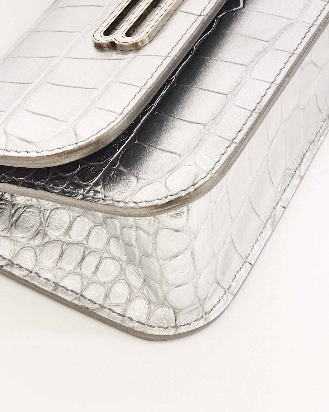 Balenciaga Silver Croc Embossed Leather Gossip Mini Bag