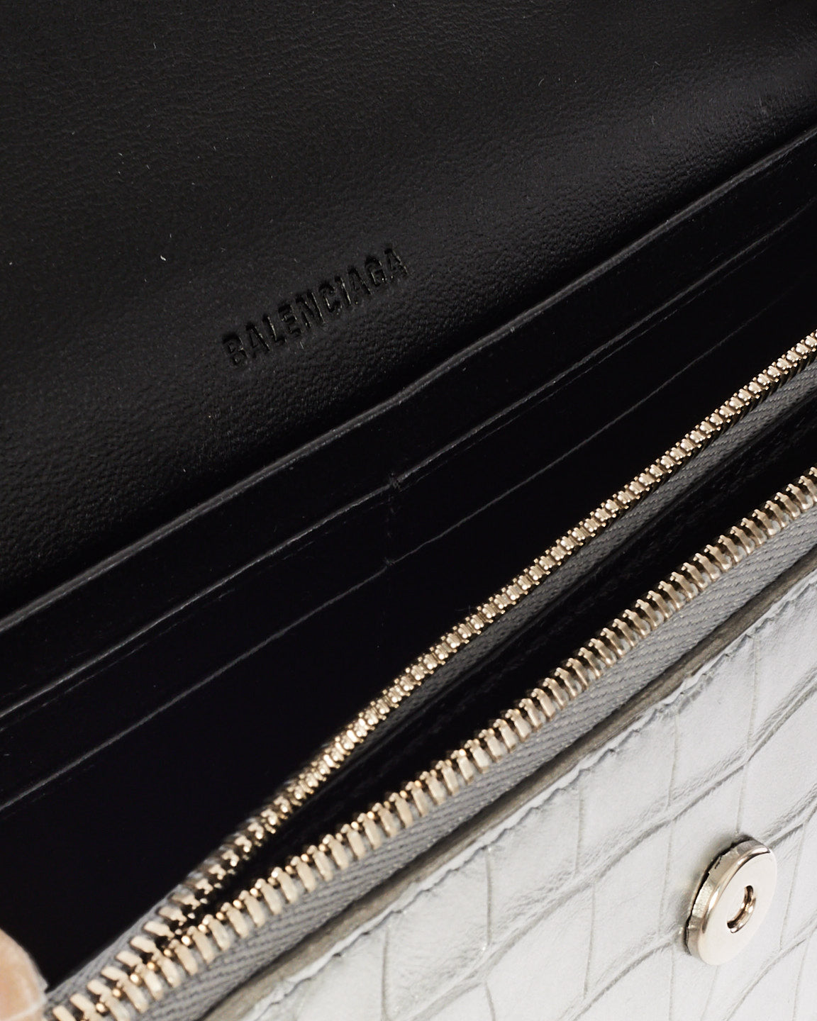 Balenciaga Silver Croc Embossed Leather Gossip Mini Bag