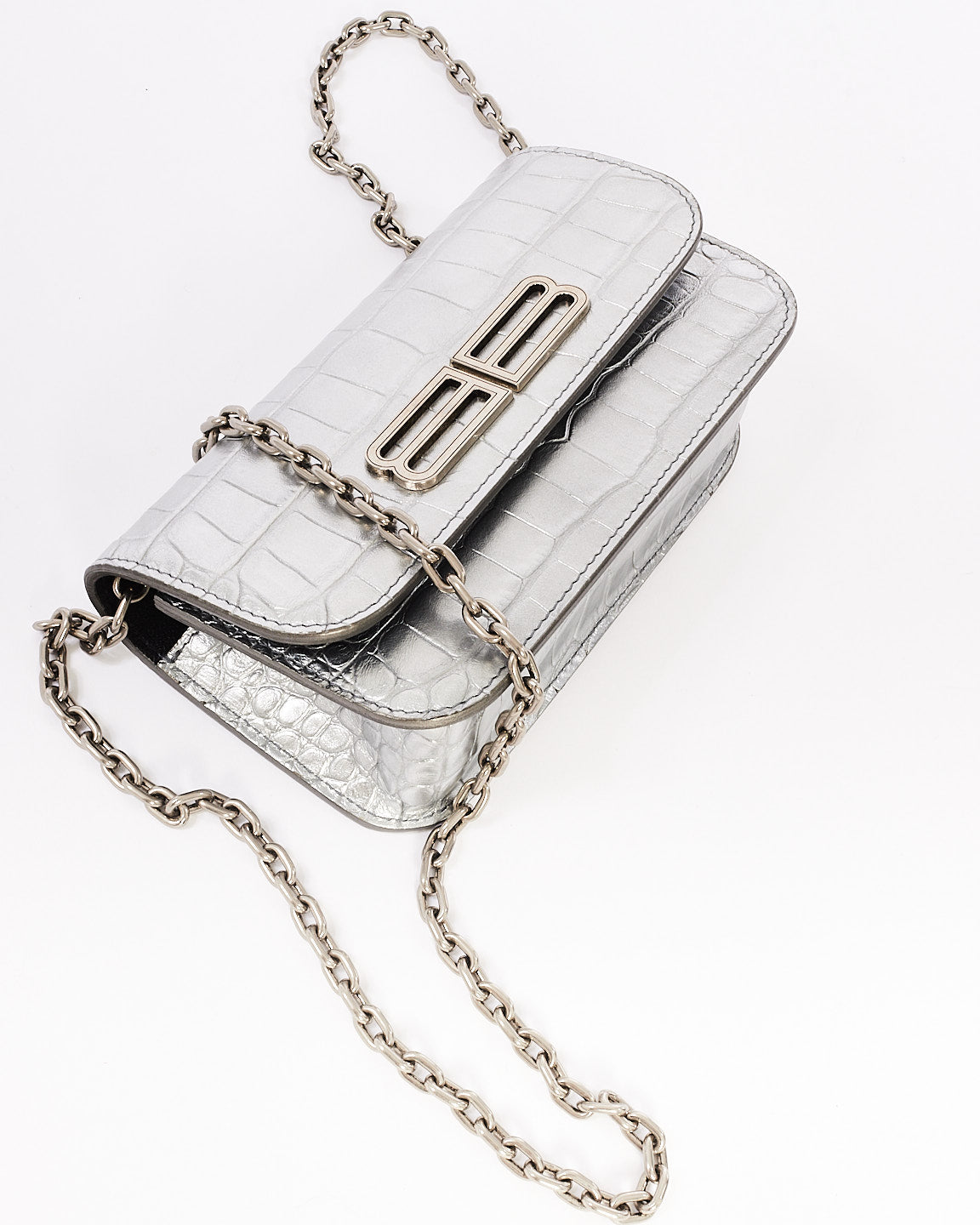 Balenciaga Silver Croc Embossed Leather Gossip Mini Bag