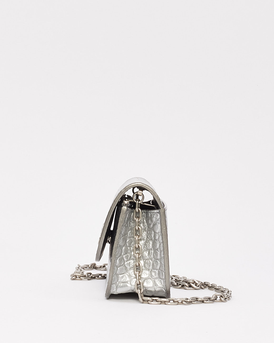 Balenciaga Silver Croc Embossed Leather Gossip Mini Bag