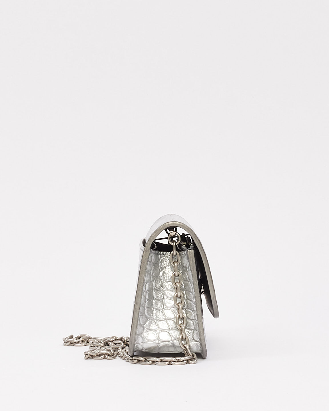Balenciaga Silver Croc Embossed Leather Gossip Mini Bag