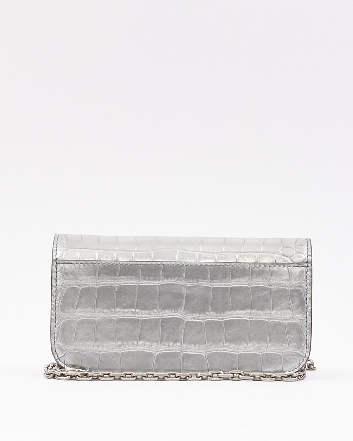 Balenciaga Silver Croc Embossed Leather Gossip Mini Bag