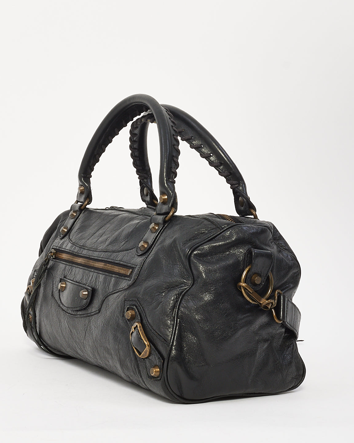 Balenciaga Black Leather Motocross Classic Twiggy Bag
