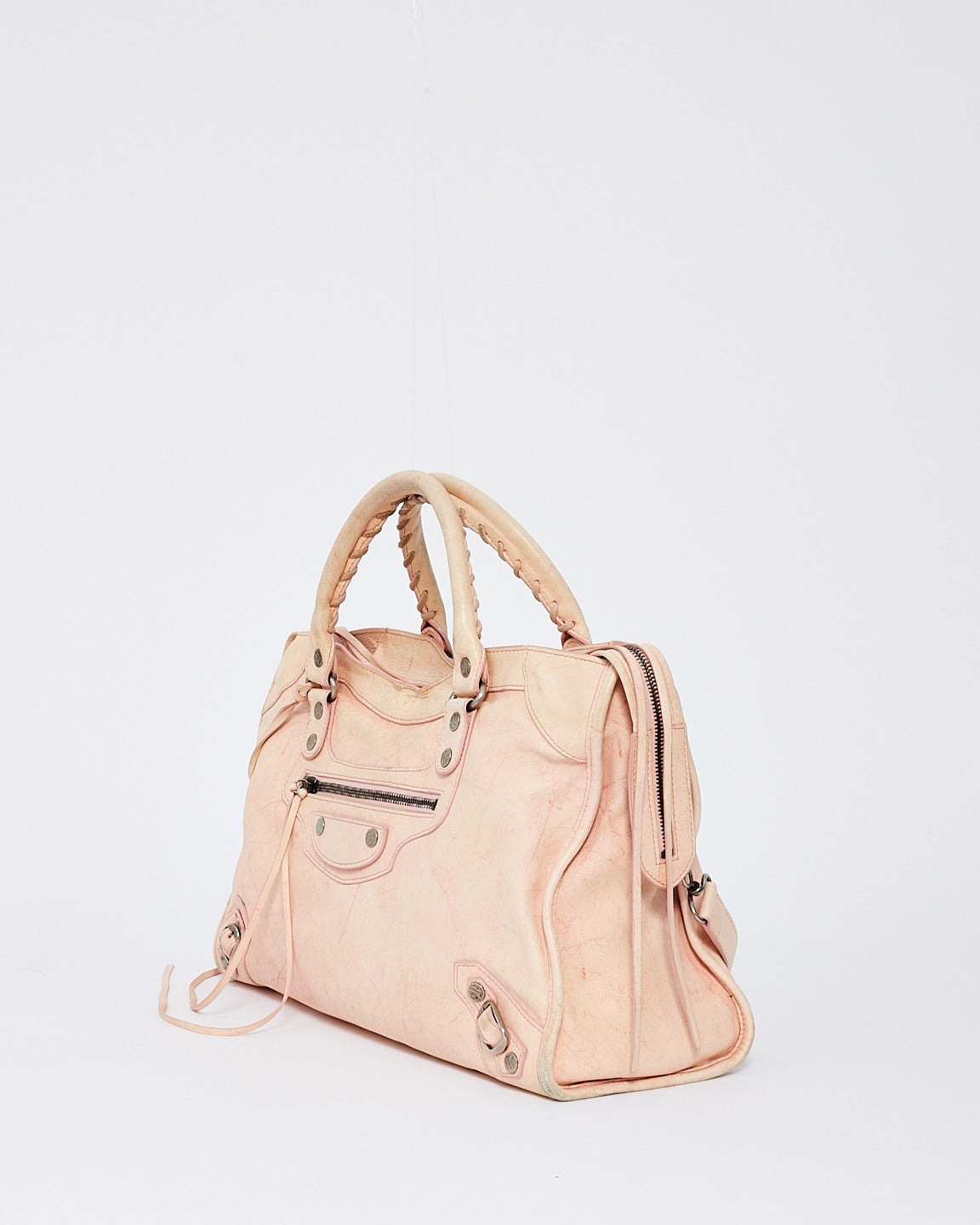 Balenciaga Pink Leather City Bag with Hammered Studs