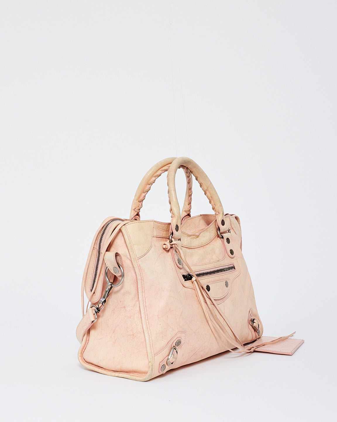 Balenciaga Pink Leather City Bag with Hammered Studs