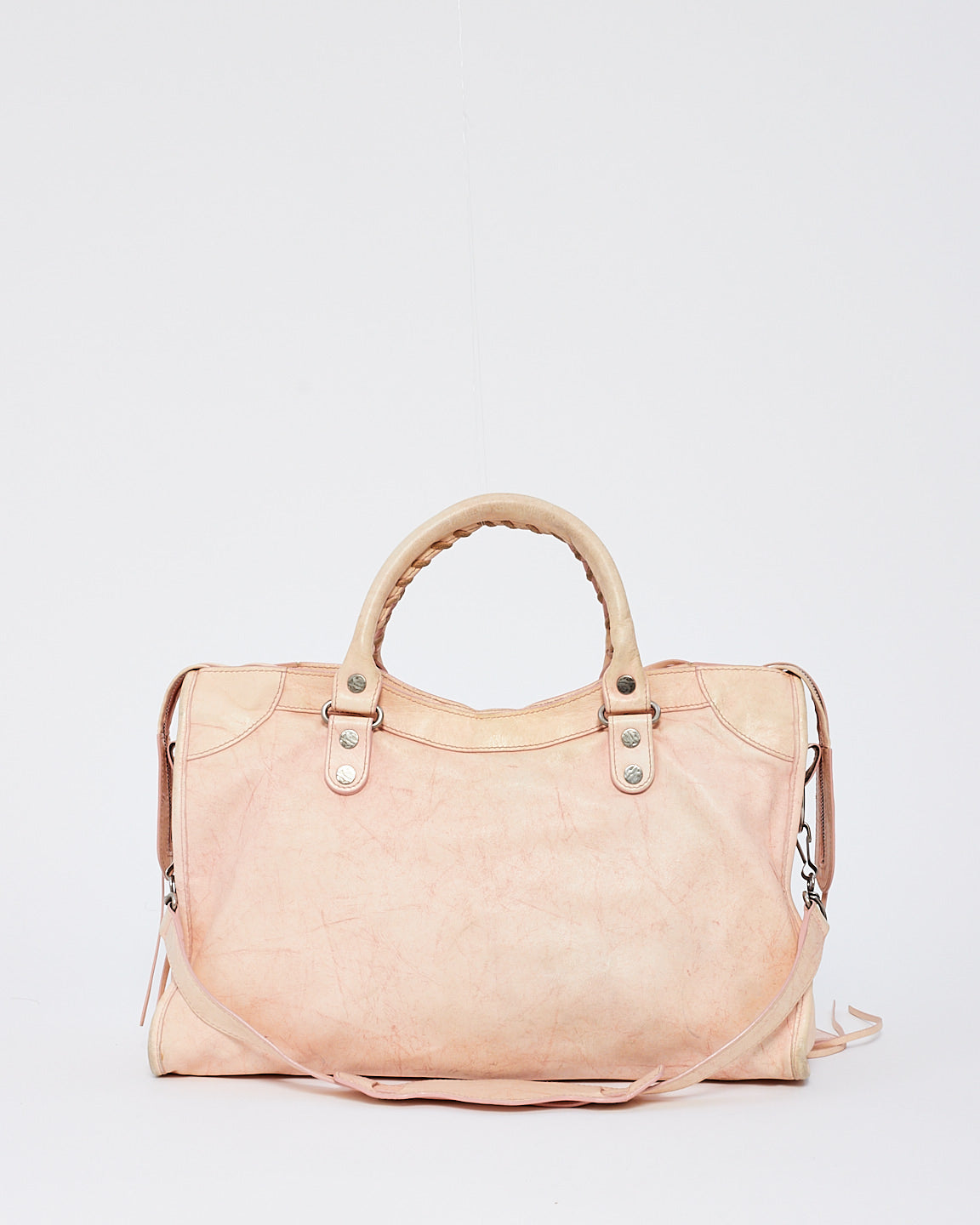 Balenciaga Pink Leather City Bag with Hammered Studs