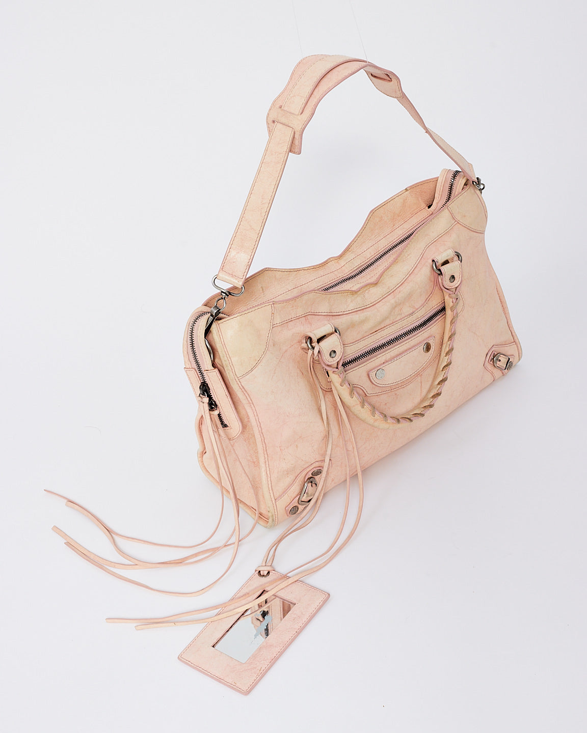 Balenciaga Pink Leather City Bag with Hammered Studs