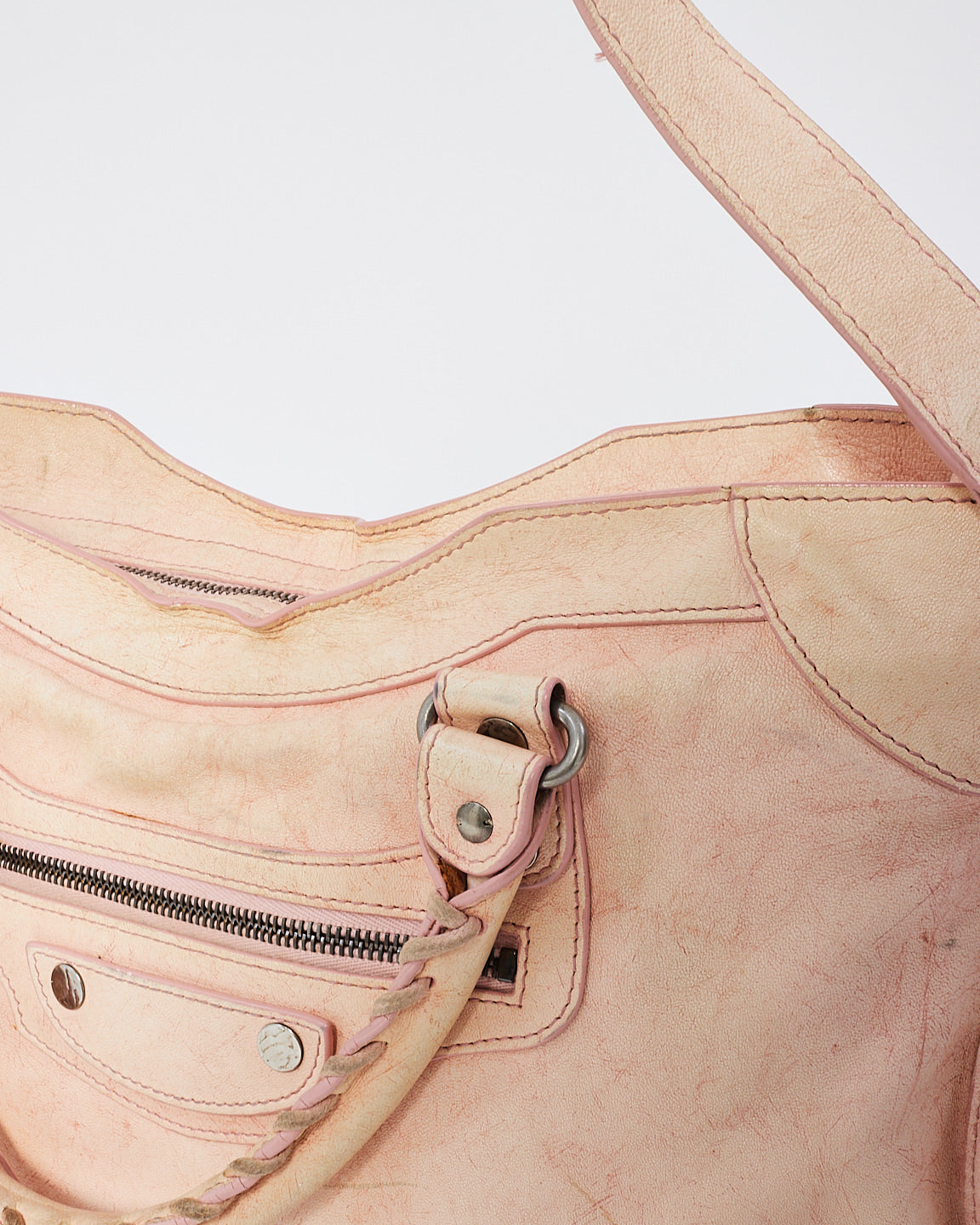 Balenciaga Pink Leather City Bag with Hammered Studs