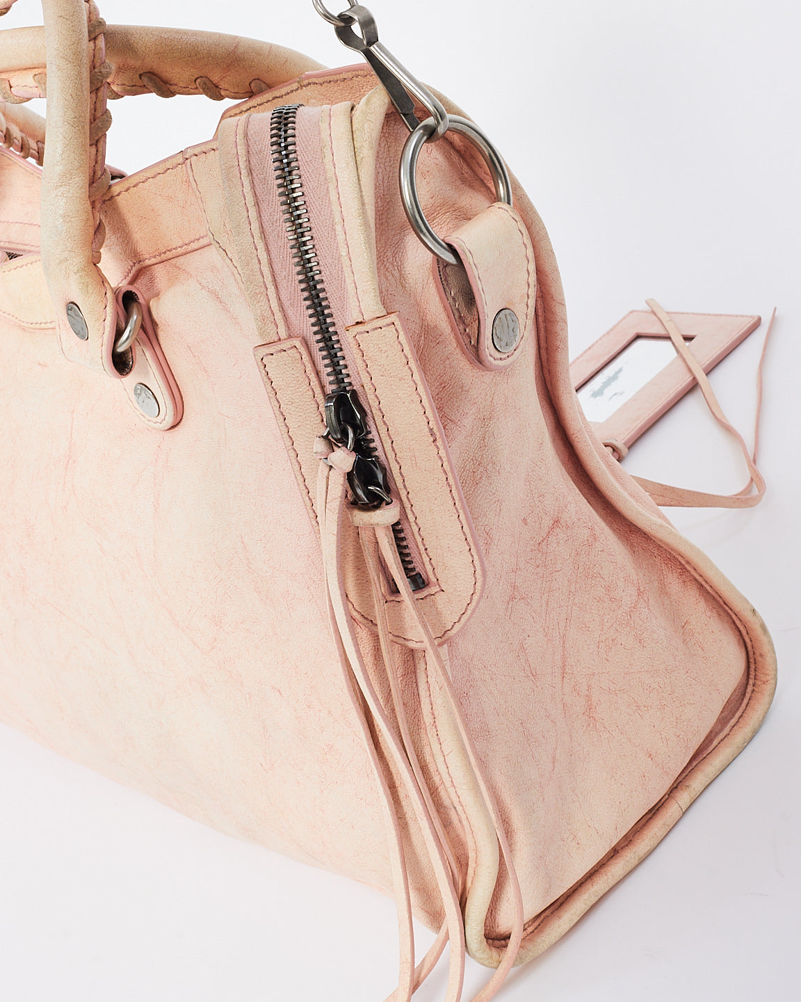 Balenciaga Pink Leather City Bag with Hammered Studs