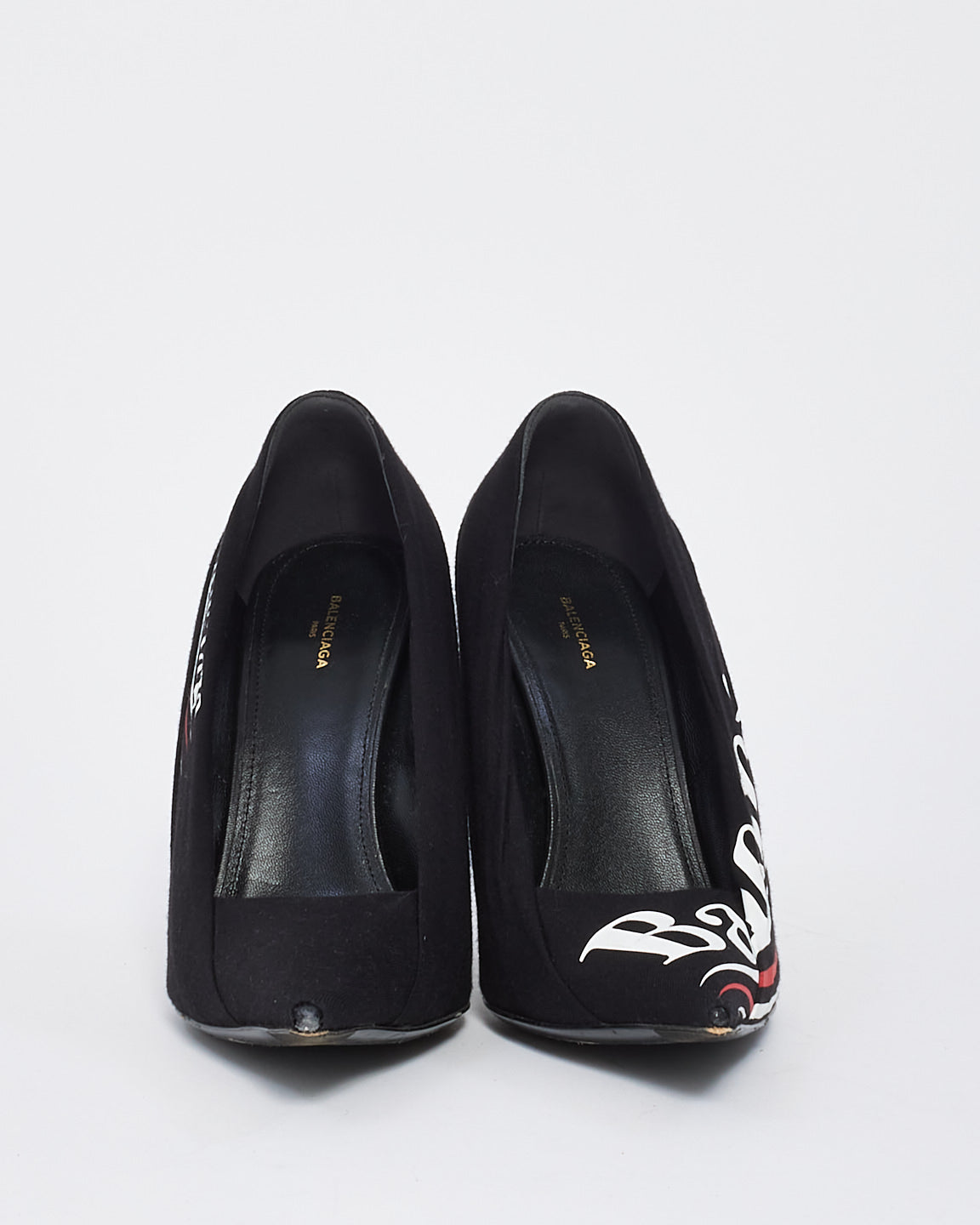 Balenciaga Black Fabric & Leather Campaign Logo Pumps - 39