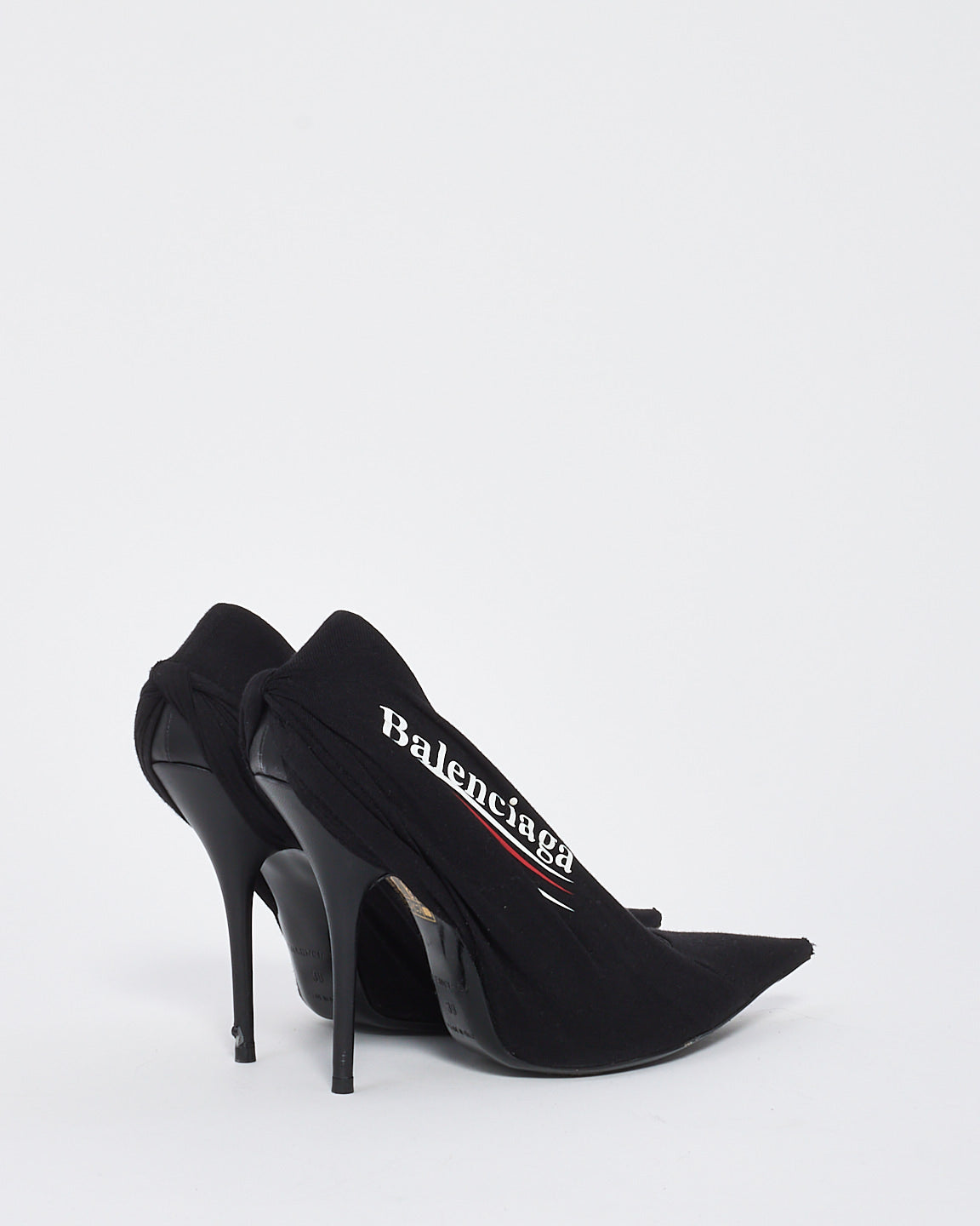 Balenciaga Black Fabric & Leather Campaign Logo Pumps - 39