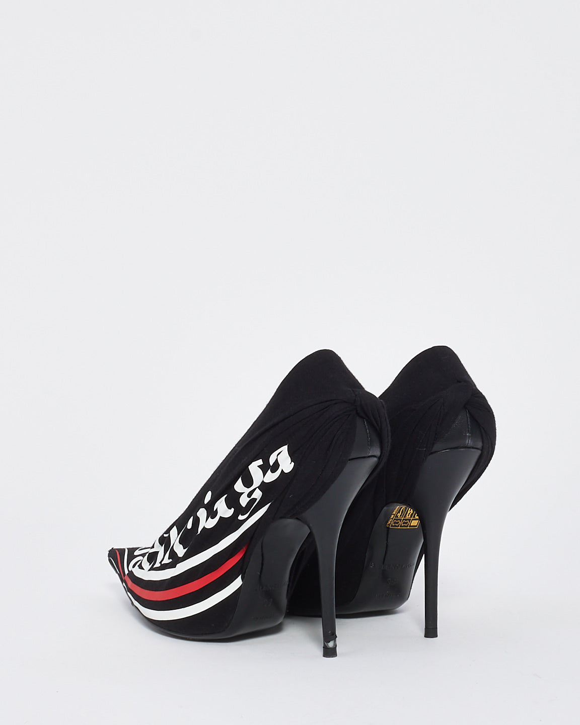 Balenciaga Black Fabric & Leather Campaign Logo Pumps - 39