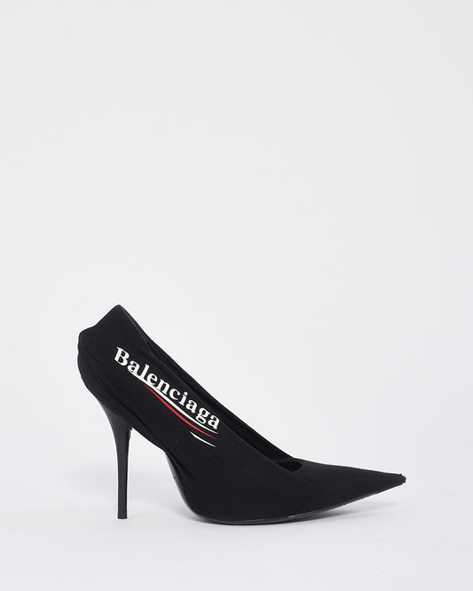 Balenciaga Black Fabric & Leather Campaign Logo Pumps - 39