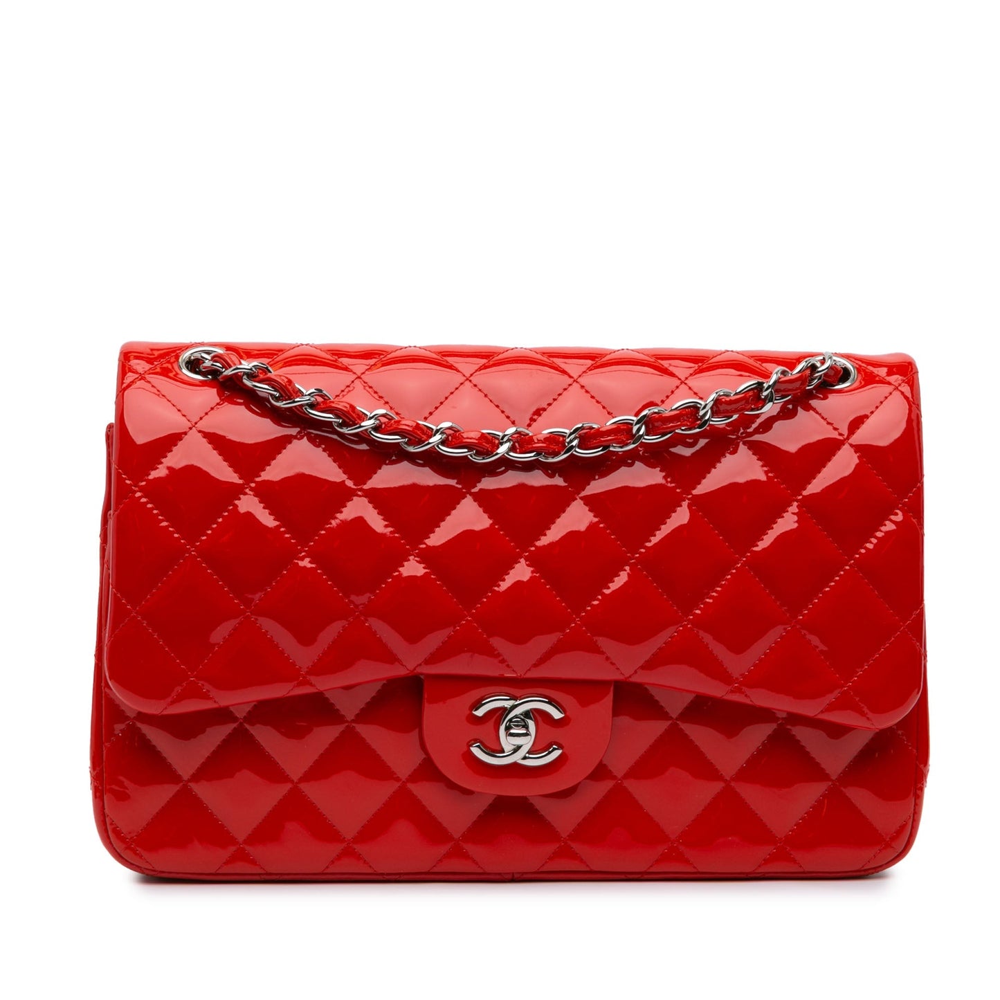 Red Chanel Jumbo Classic Patent Double Flap Shoulder Bag