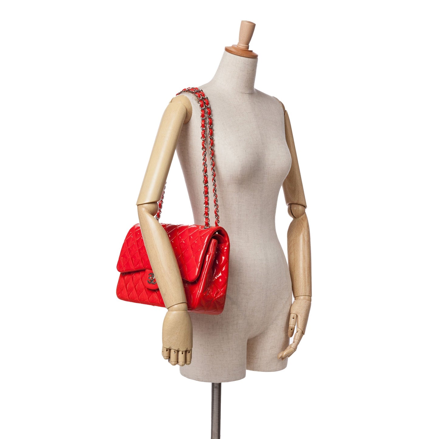 Red Chanel Jumbo Classic Patent Double Flap Shoulder Bag