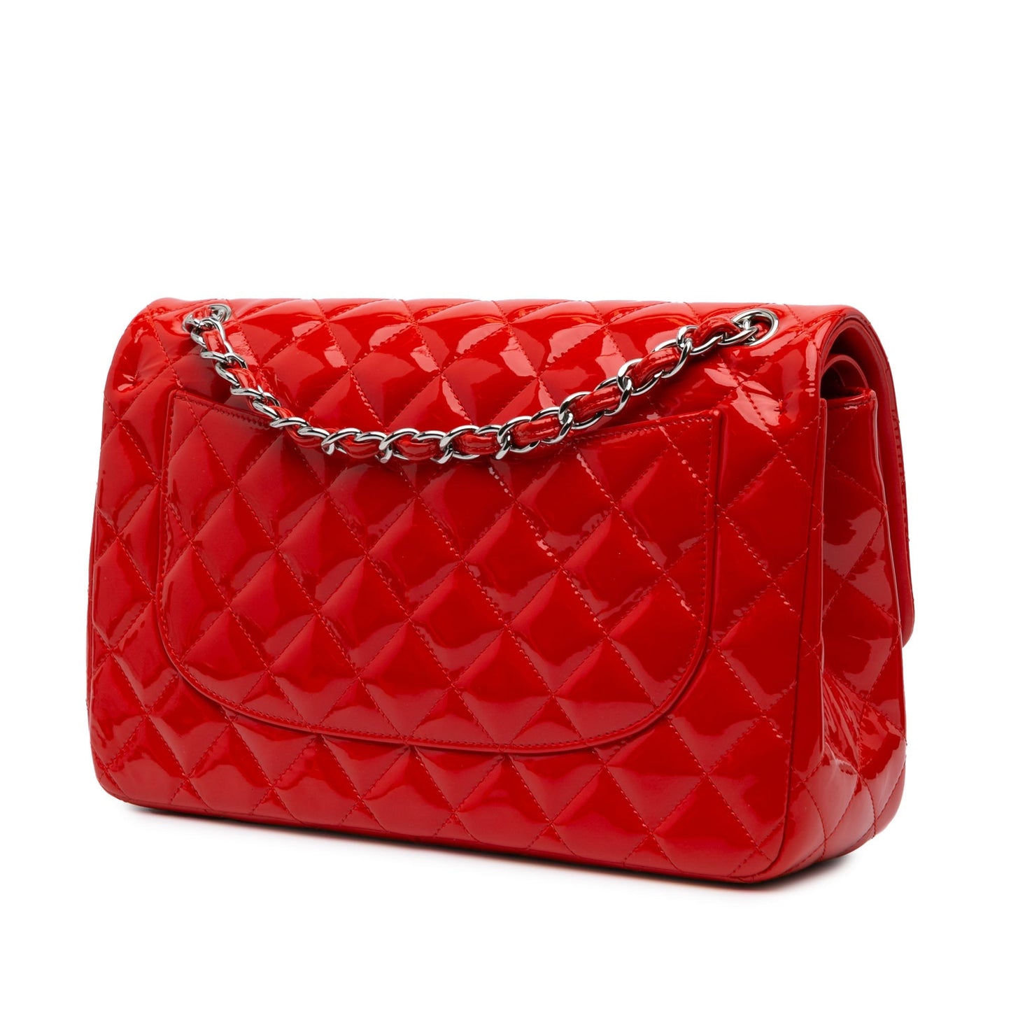 Red Chanel Jumbo Classic Patent Double Flap Shoulder Bag