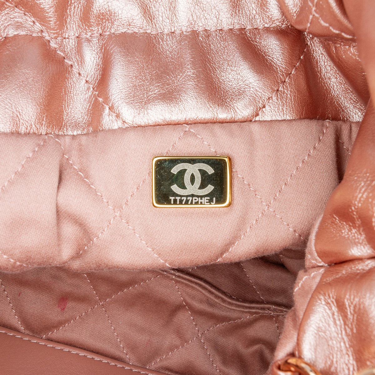 Pink Chanel Mini Metallic Quilted Calfskin 22 Satchel