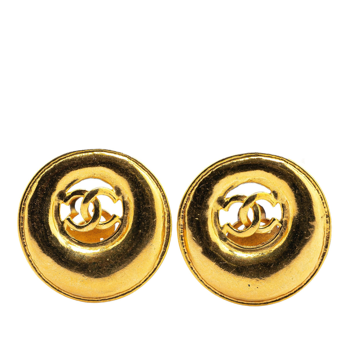Gold Chanel Gold Plated CC Round Clip on Earrings