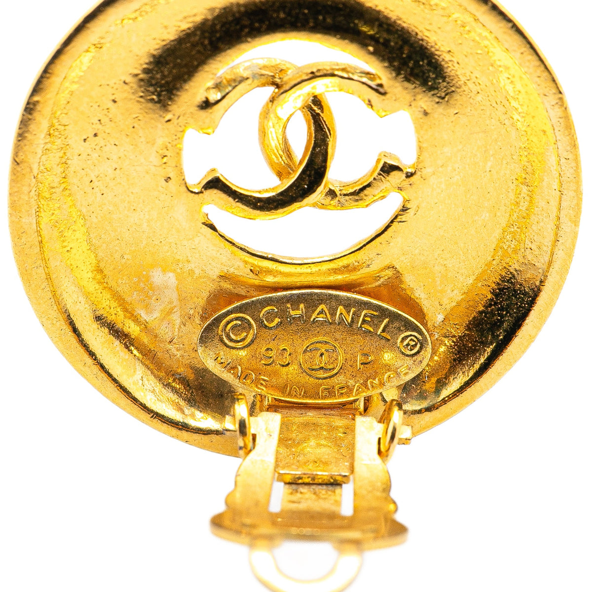 Gold Chanel Gold Plated CC Round Clip on Earrings