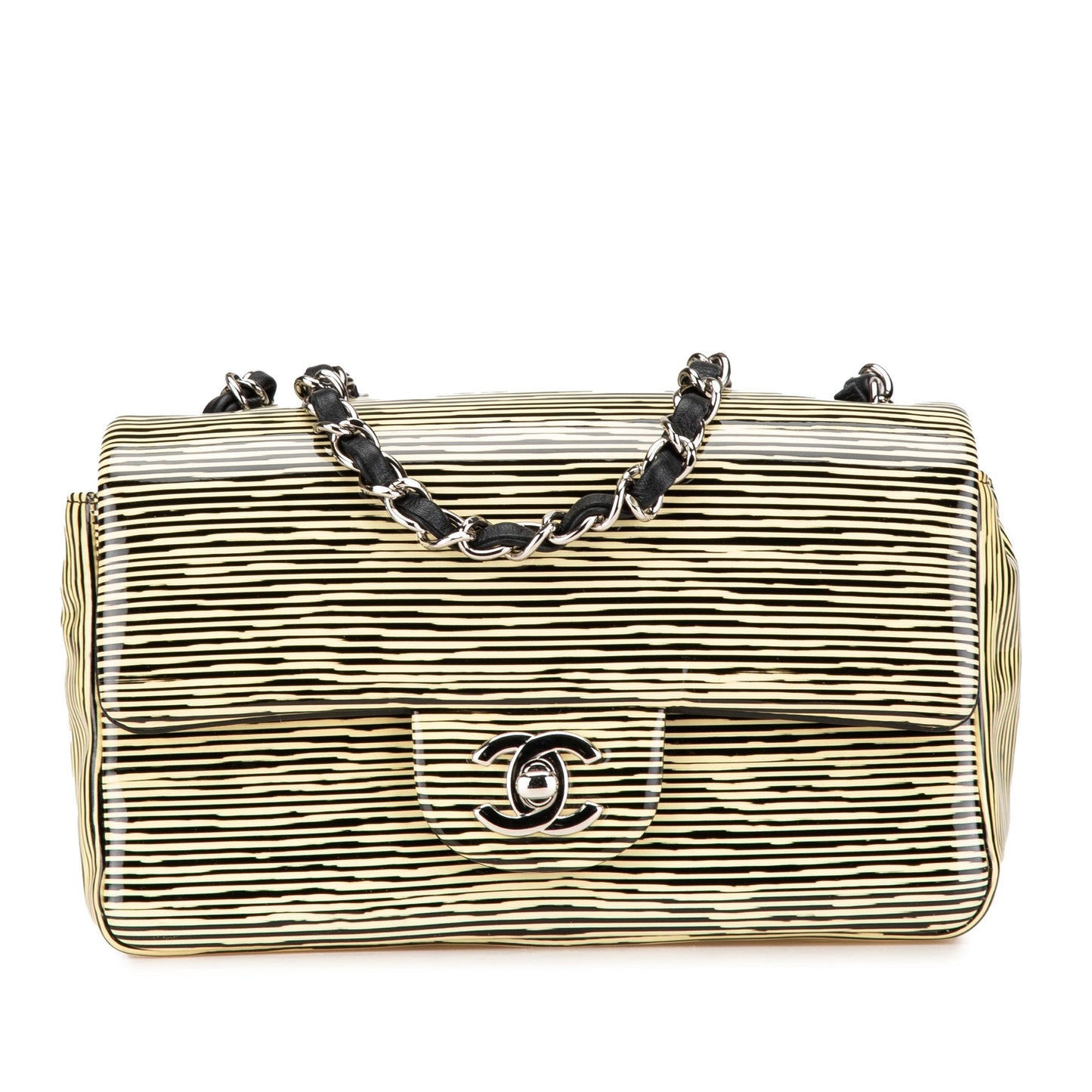 Yellow Chanel Mini Rectangular Classic Patent Striped Single Flap Crossbody Bag