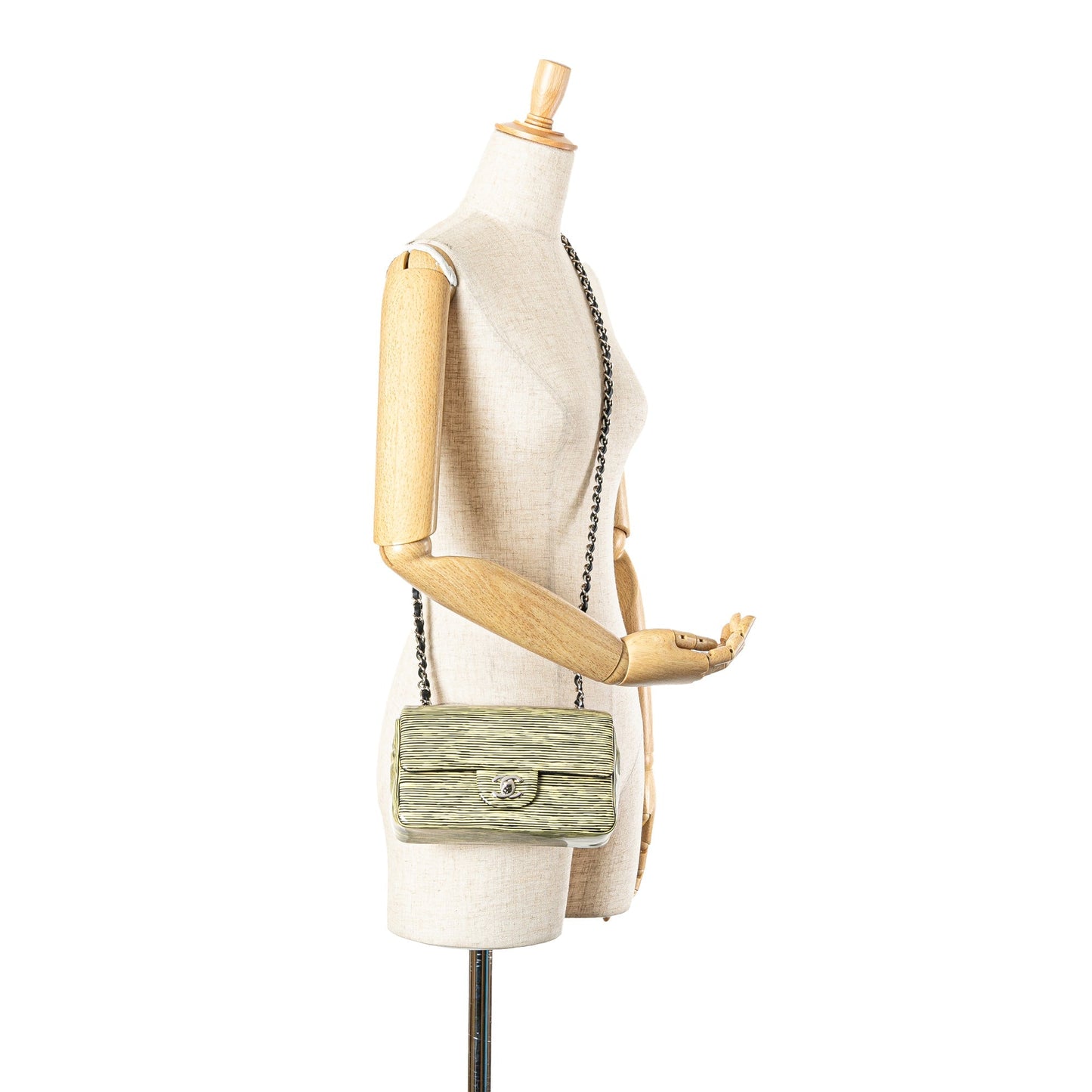 Yellow Chanel Mini Rectangular Classic Patent Striped Single Flap Crossbody Bag