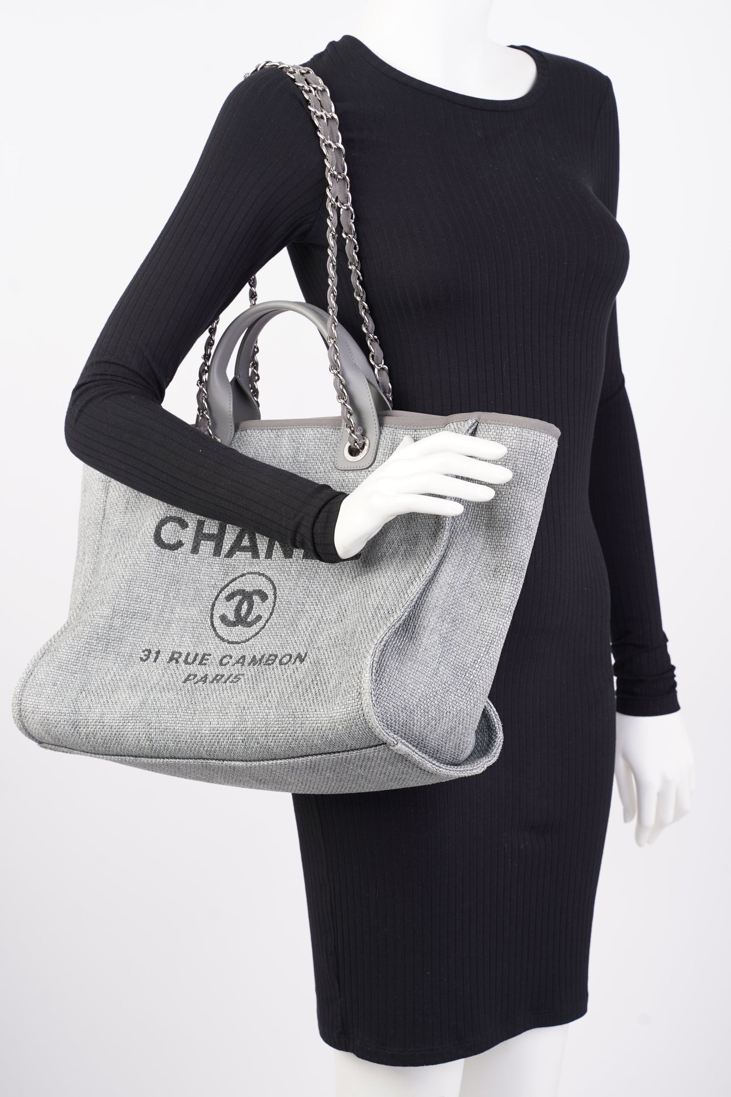Chanel Deauville Bag Grey Canvas Small
