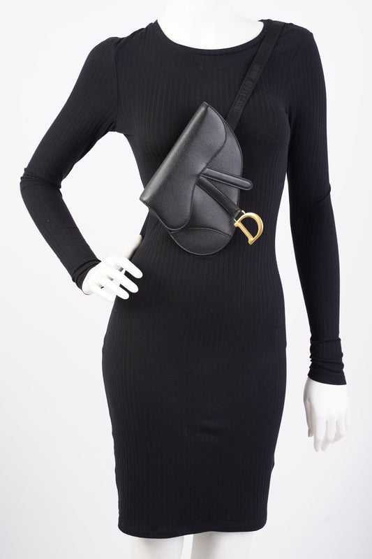 Christian Dior Saddle Belt Bag Black Leather