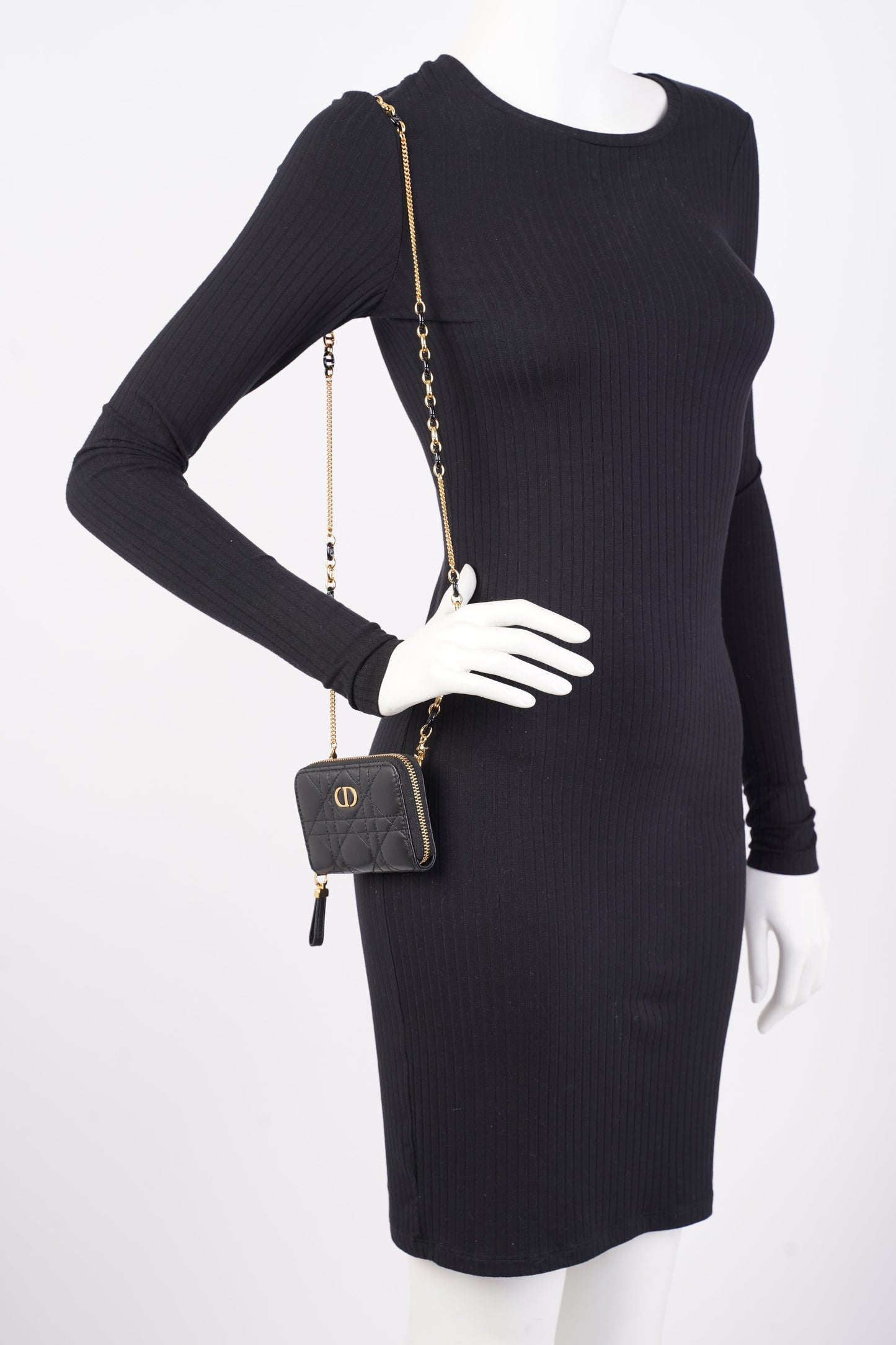 Christian Dior Caro Pouch Black Lambskin Leather
