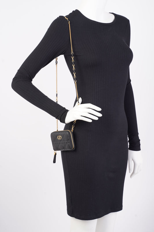 Christian Dior Caro Pouch Black Lambskin Leather