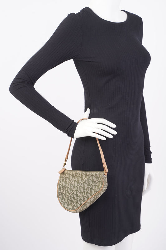 Christian Dior Saddle Bag Khaki / Brown Canvas Mini
