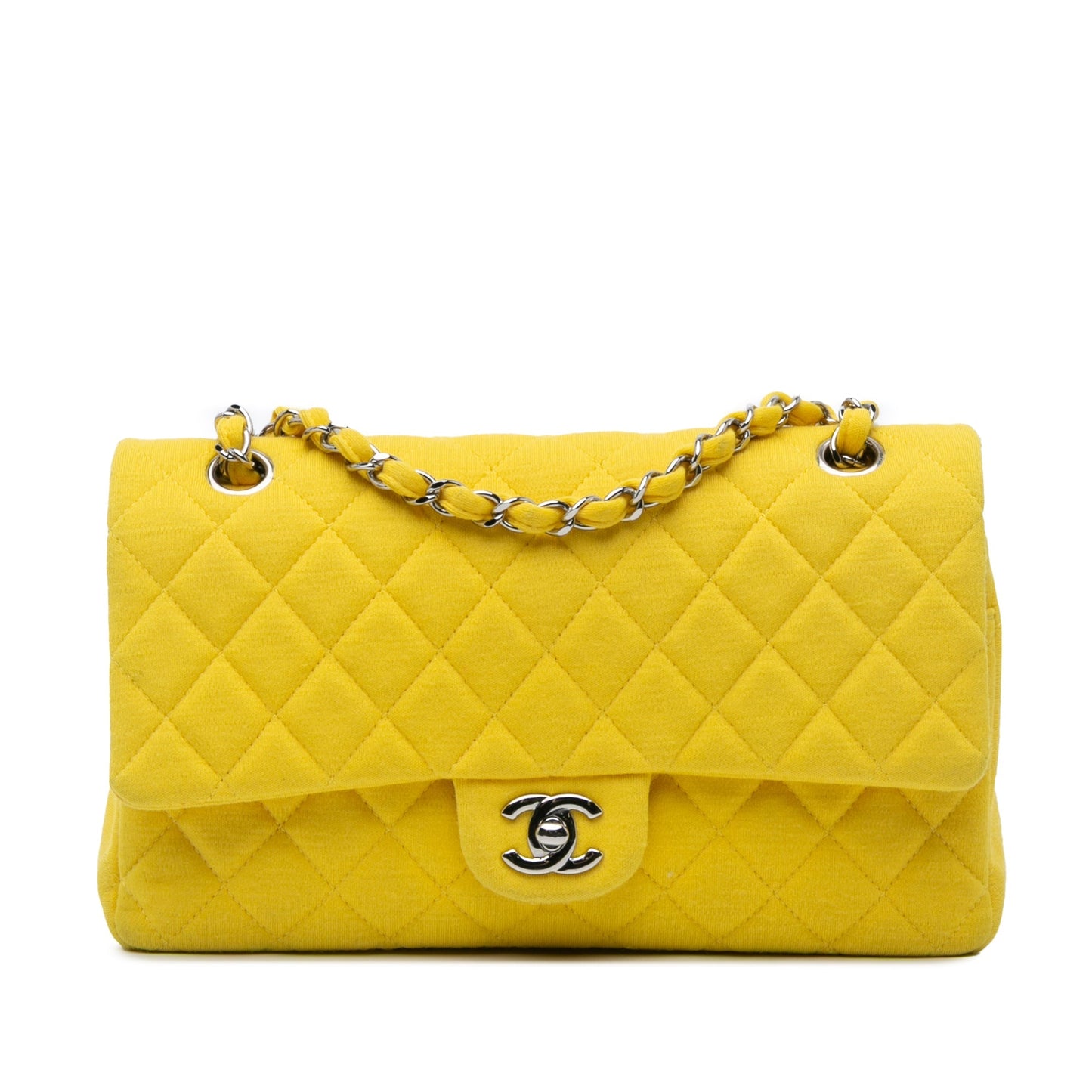 Yellow Chanel Medium Classic Jersey Double Flap Shoulder Bag