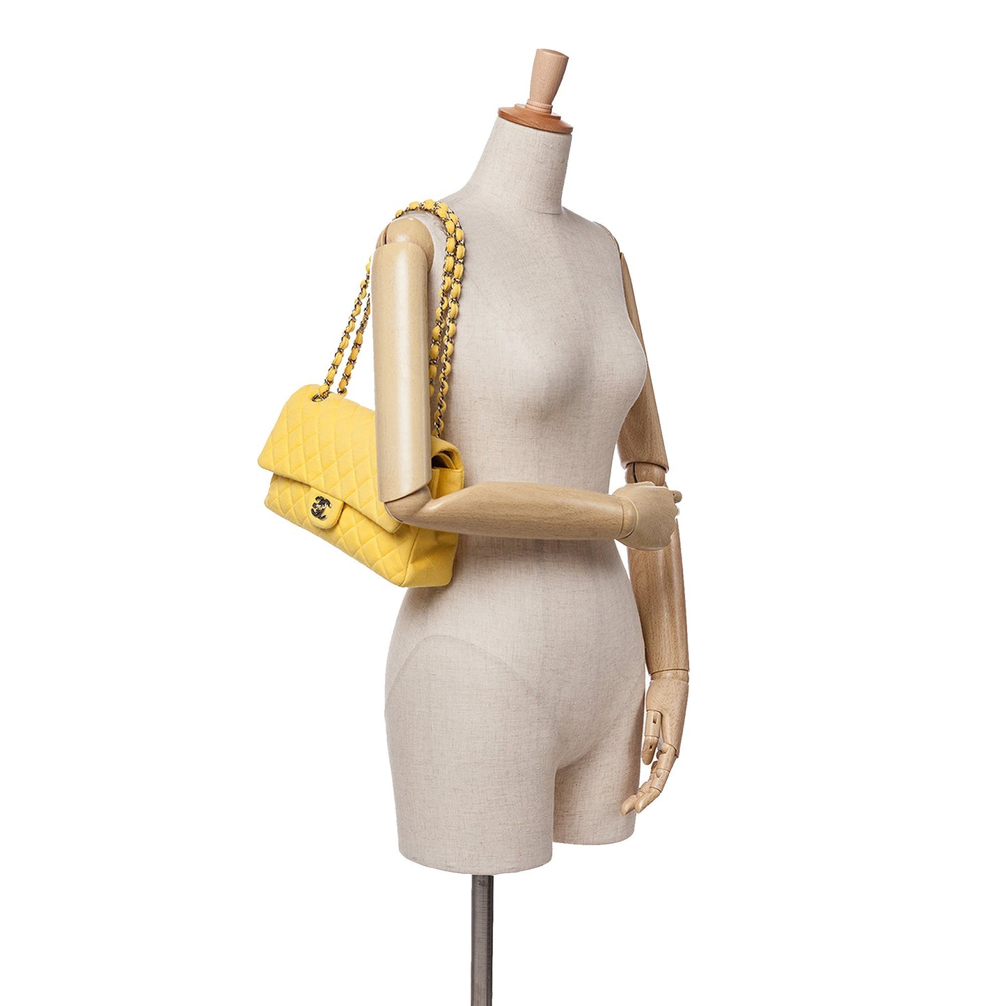 Yellow Chanel Medium Classic Jersey Double Flap Shoulder Bag