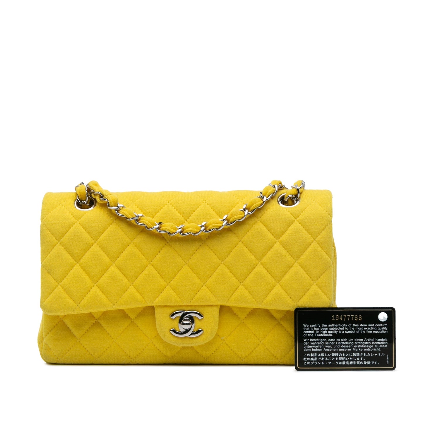 Yellow Chanel Medium Classic Jersey Double Flap Shoulder Bag