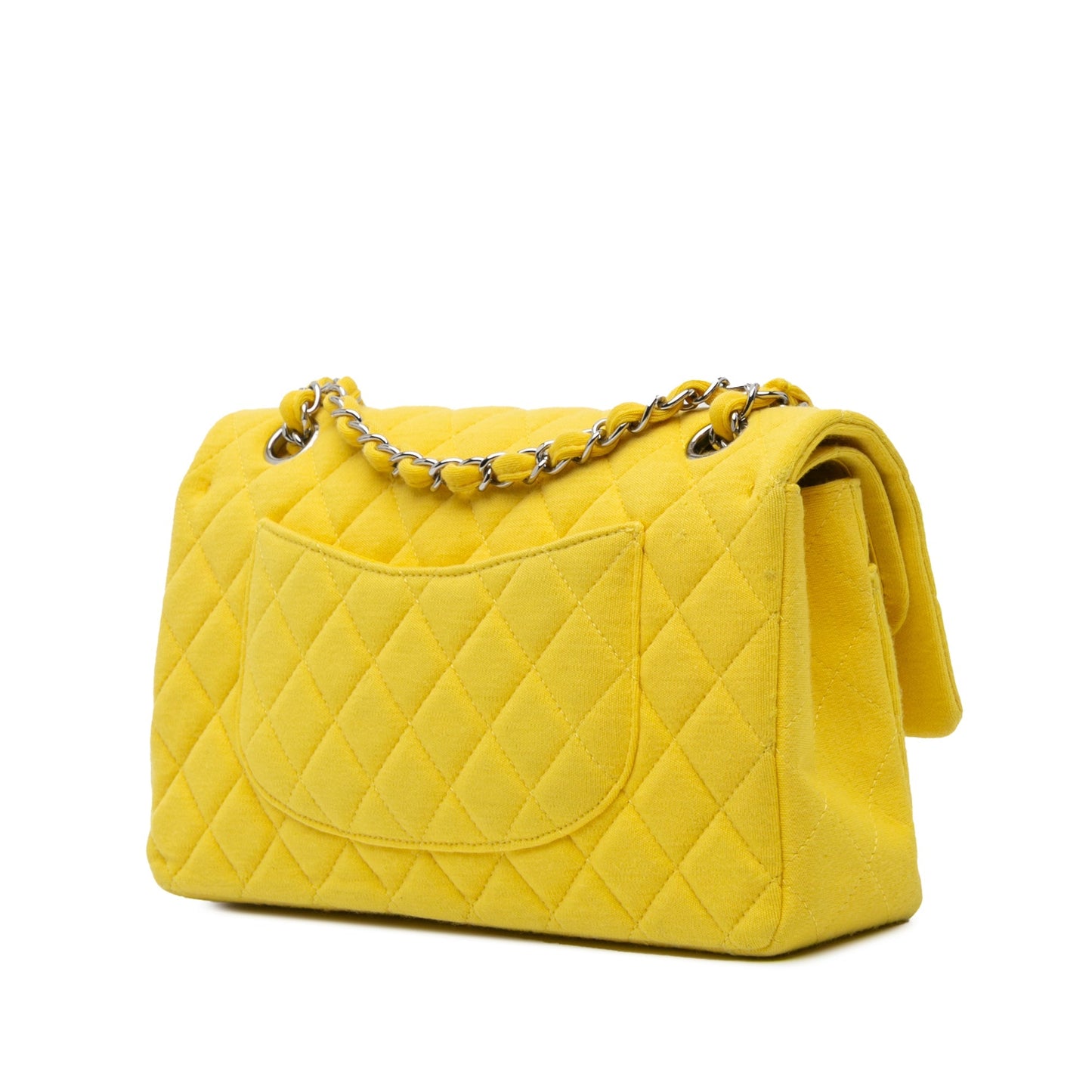 Yellow Chanel Medium Classic Jersey Double Flap Shoulder Bag