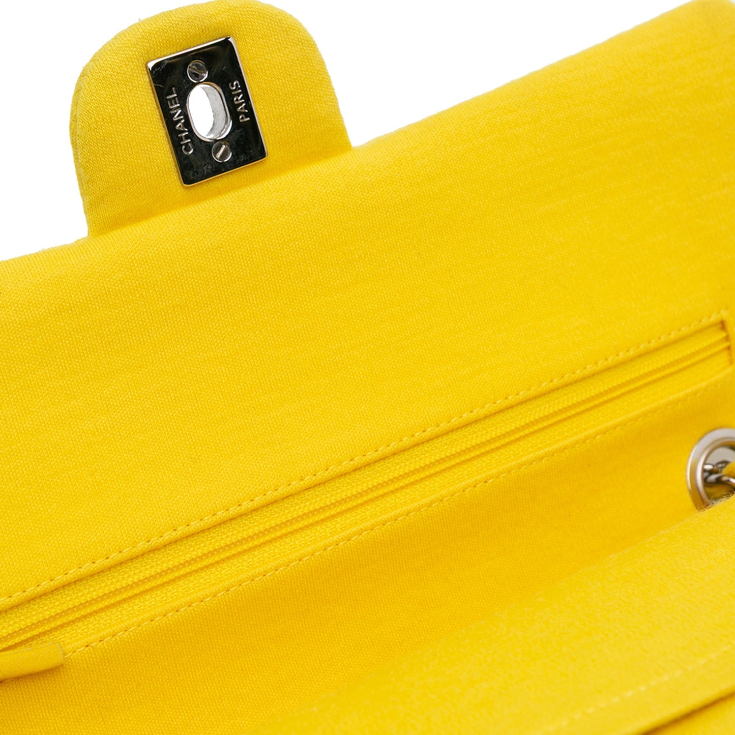 Yellow Chanel Medium Classic Jersey Double Flap Shoulder Bag