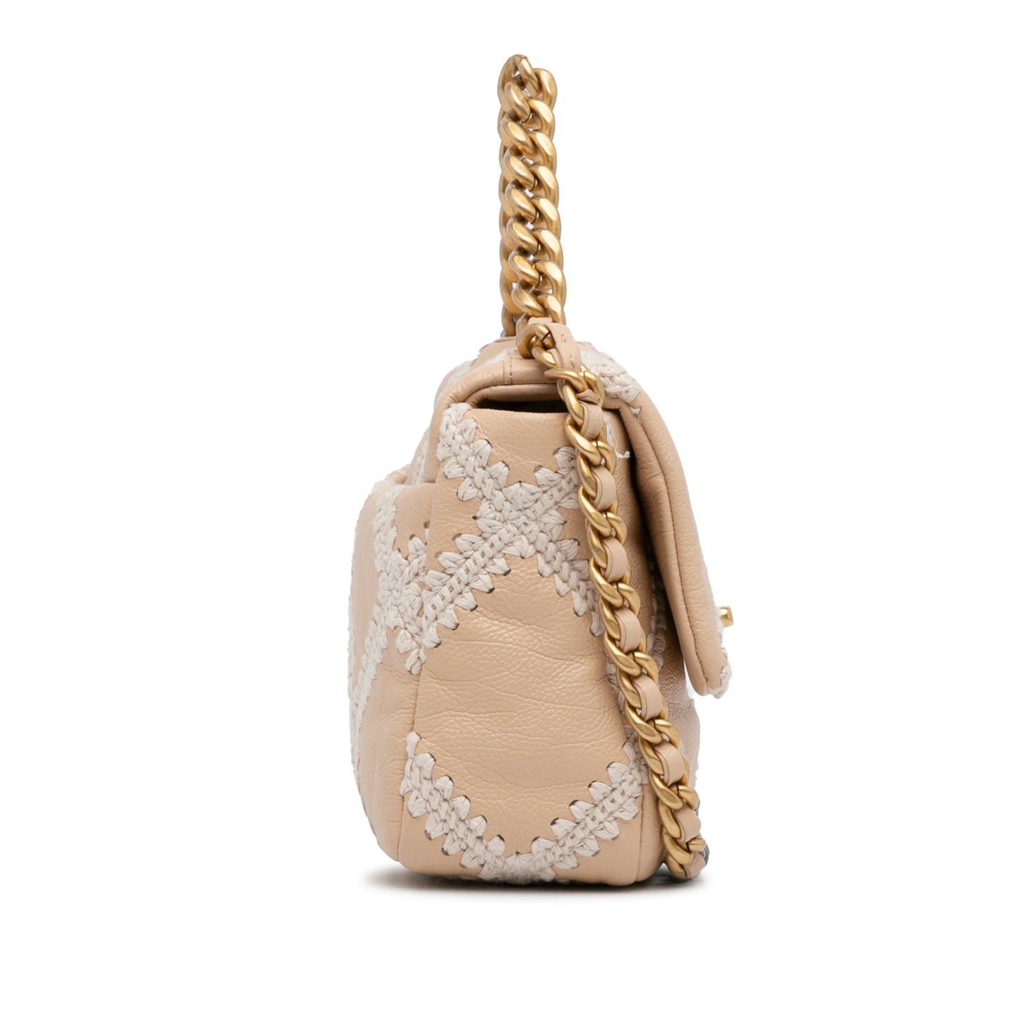 Beige Chanel Medium Crochet and Calfskin 19 Flap Bag Satchel