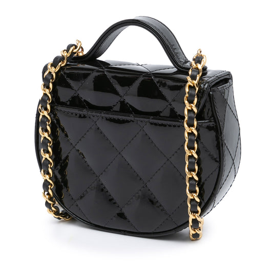 Black Chanel Mini CC Quilted Patent Leather Top Handle Clutch with Chain Satchel