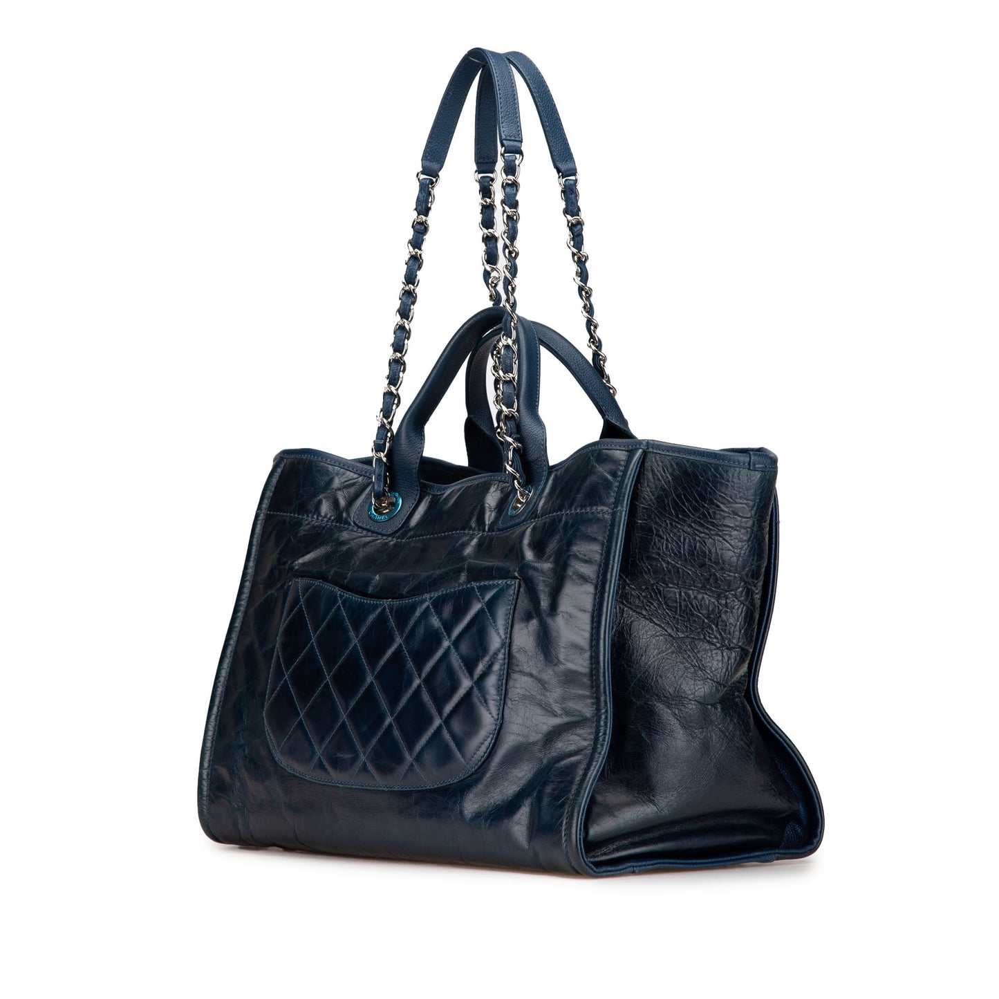 Blue Chanel Medium Glazed Calfskin and Caviar Deauville Tote Satchel