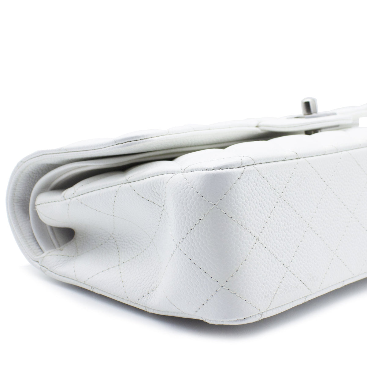 Chanel White Quilted Caviar Leather Classic Double Flap Bag