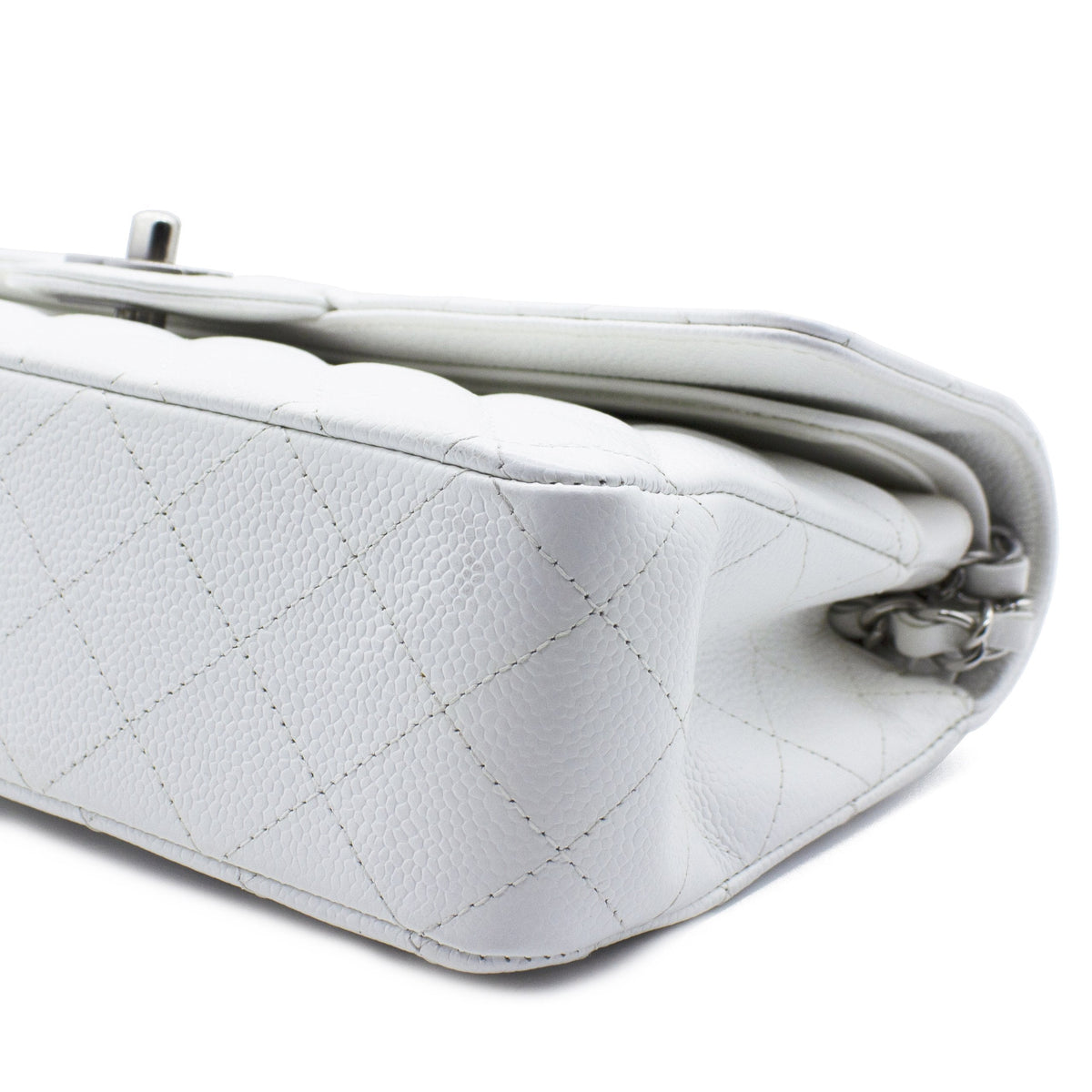 Chanel White Quilted Caviar Leather Classic Double Flap Bag