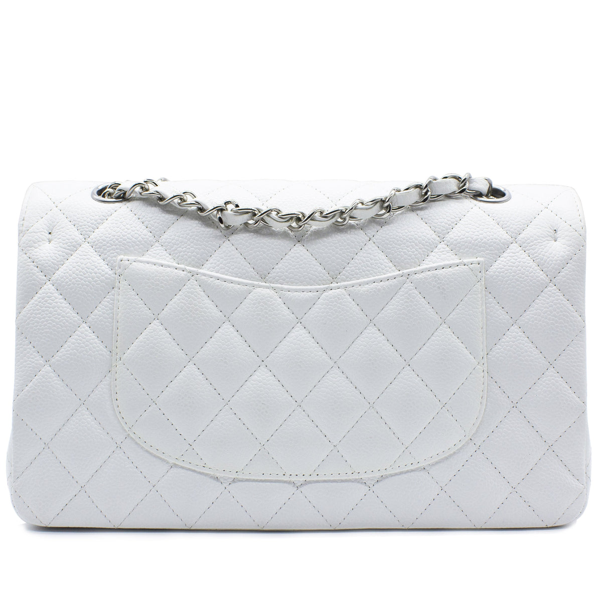 Chanel White Quilted Caviar Leather Classic Double Flap Bag