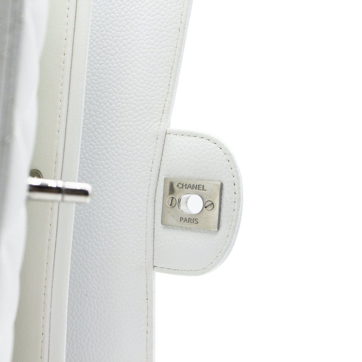 Chanel White Quilted Caviar Leather Classic Double Flap Bag