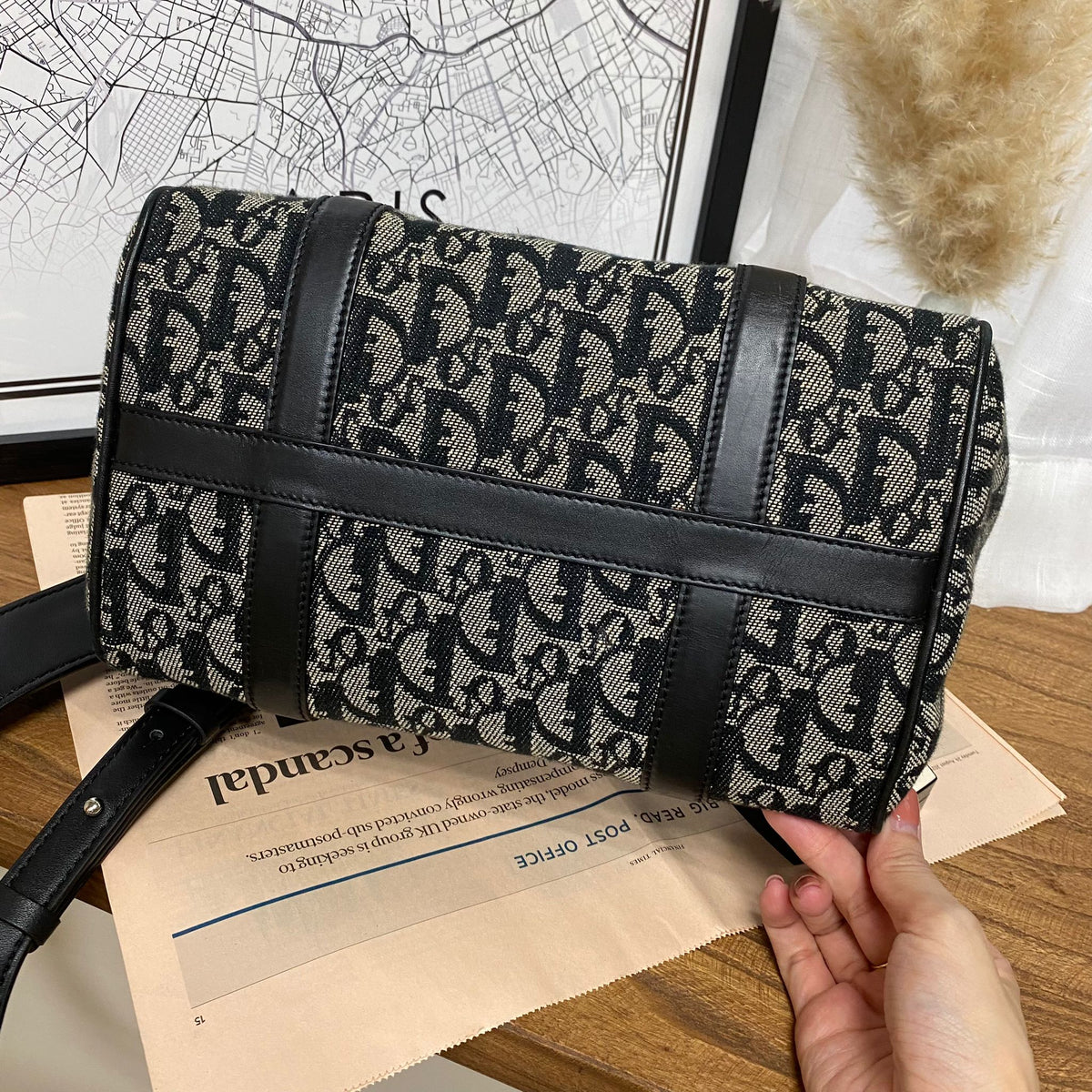 Oblique Canvas Boston Bag Black