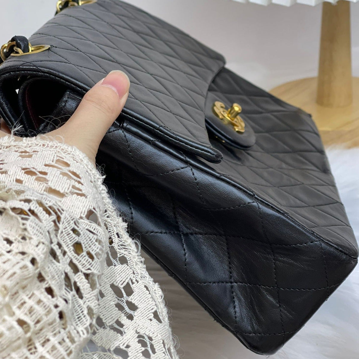Vintage Double Flap Lambskin Black GHW