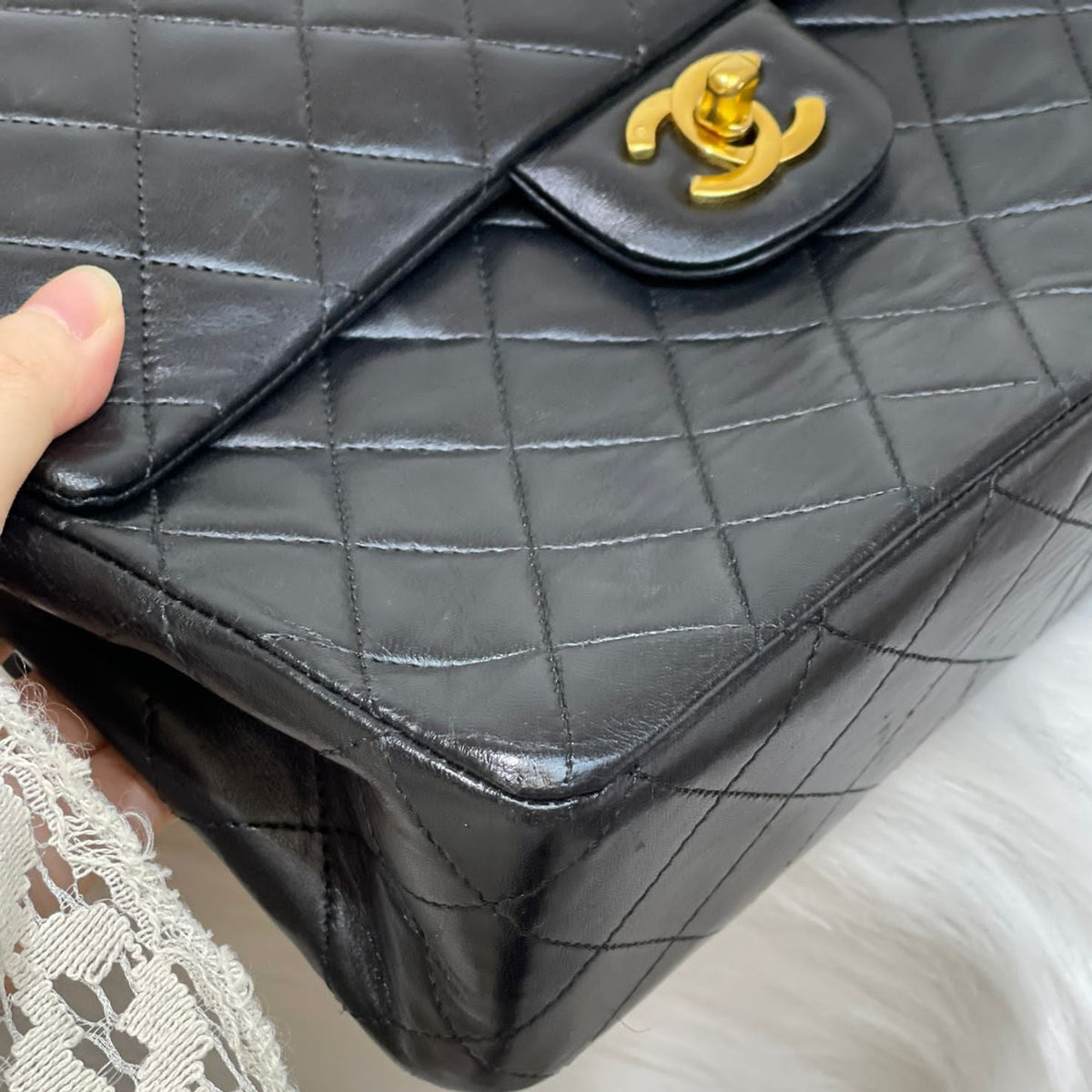 Vintage Double Flap Lambskin Black GHW