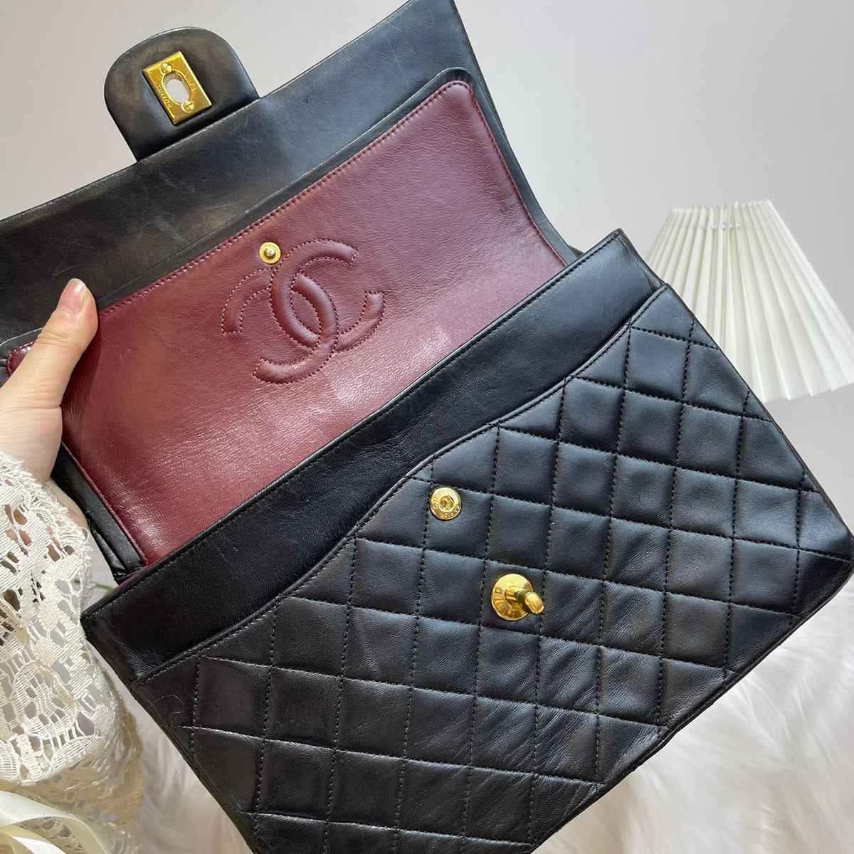 Vintage Double Flap Lambskin Black GHW