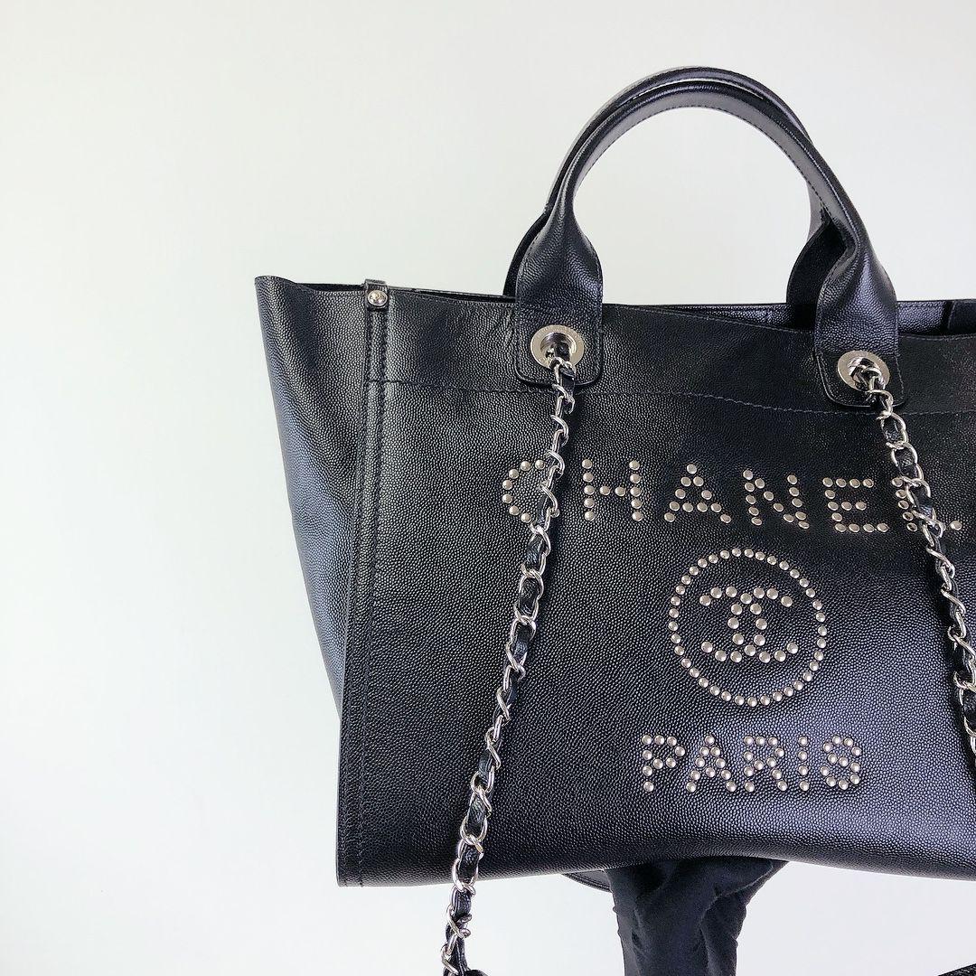 Deauville Tote Studded Large Caviar Black SHW