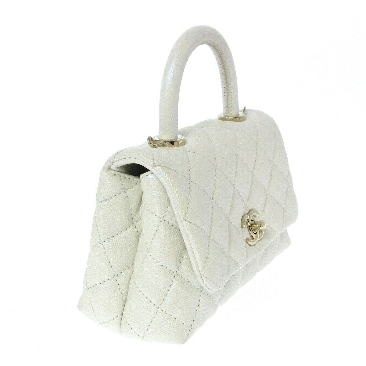 Coco Handle Mini Caviar Iridescent White LGHW