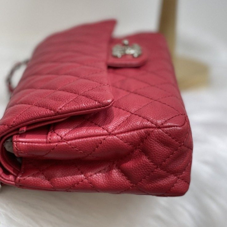 Double Flap Medium Caviar Fuchsia Pink SHW