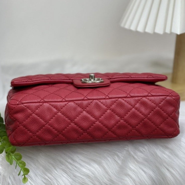 Double Flap Medium Caviar Fuchsia Pink SHW